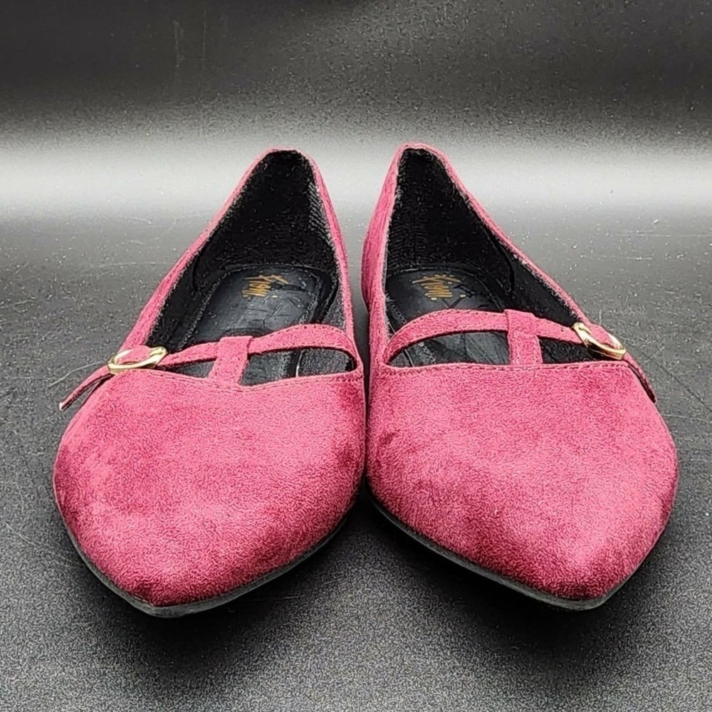 Fioni Pointed Toe Mary Jane Flats Womens 8.5 Burgundy Faux Suede Buckle Strap - Picture 6 of 8